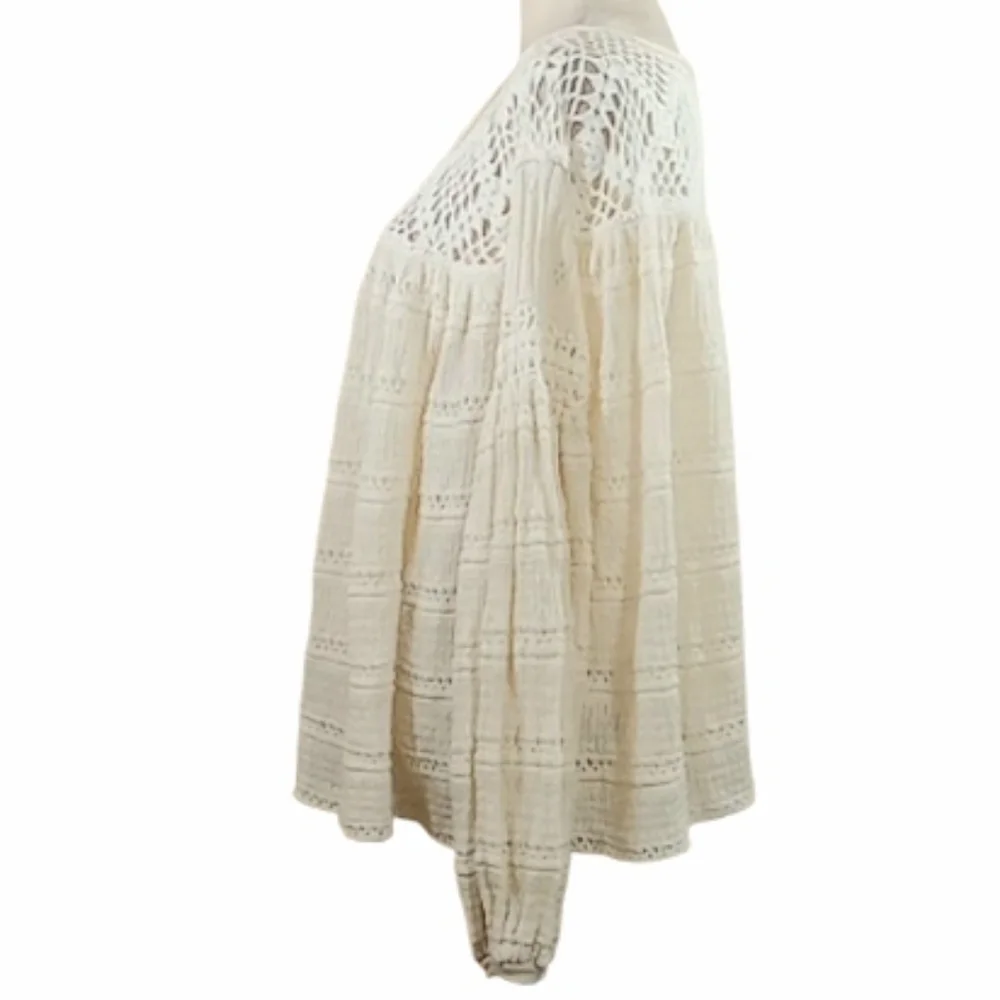 Free People Someday Crochet Sweater Ivory Oversized Linen Blend XS
